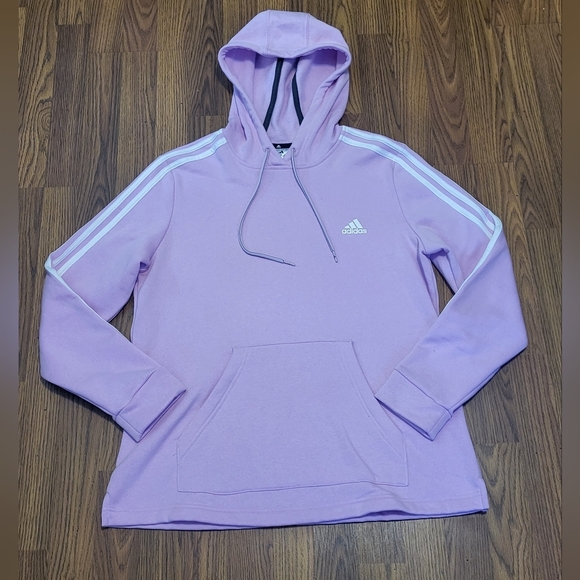 Adidas Women’s Pullover Sweatshirt Pink White Striped Size Large B38 - Picture 1 of 7